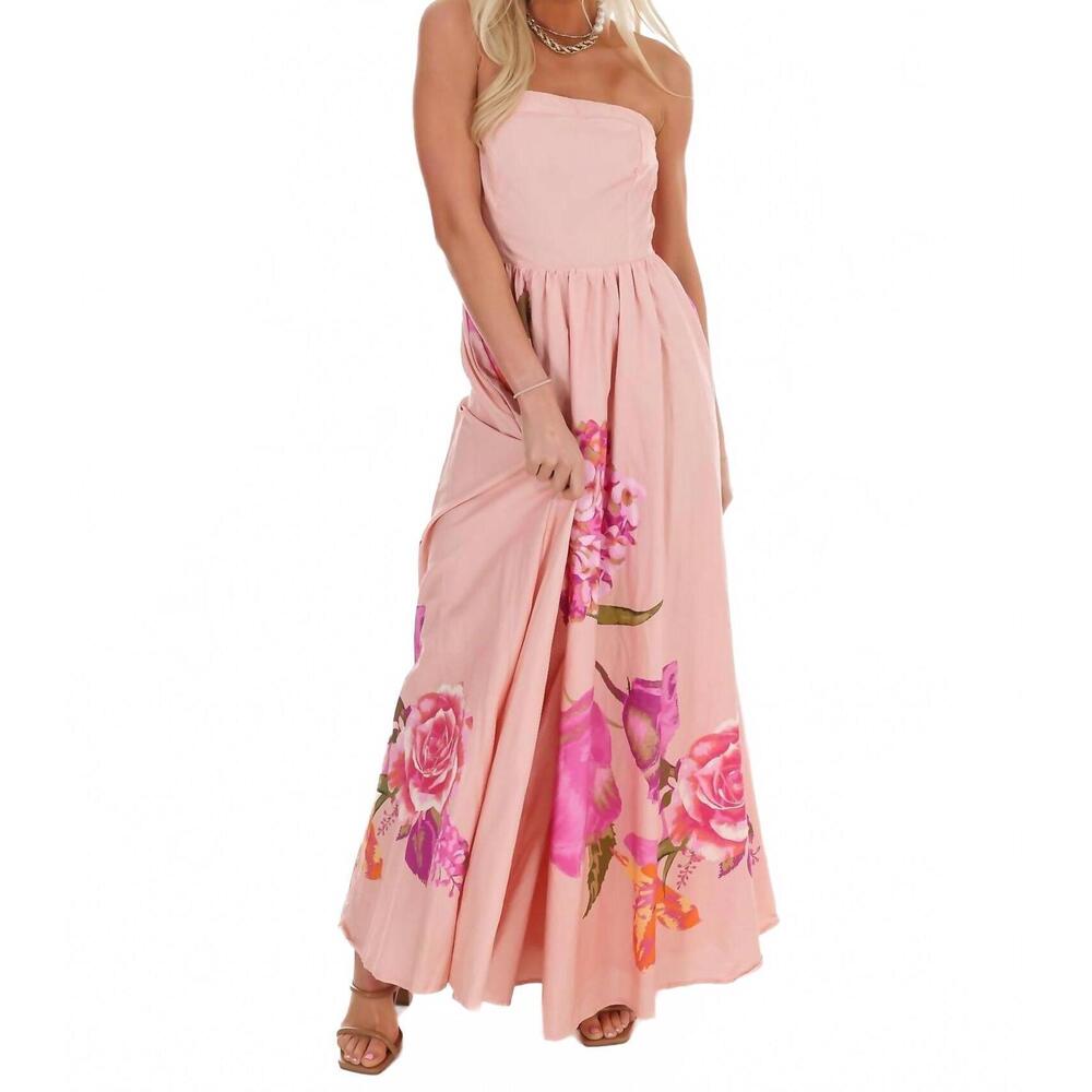 NEW FLYING TOMATO flower market strapless maxi dress in light pink - Picture 3 of 7